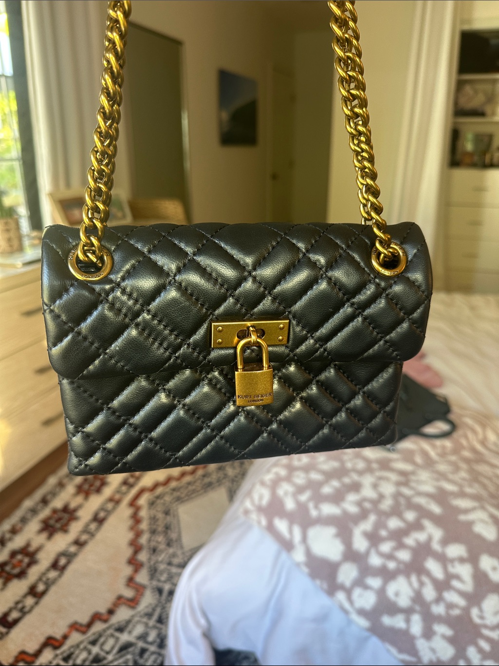 Kurt Geiger Black Quilted Leather Crossbody With Gold Chain-Taking Offers!